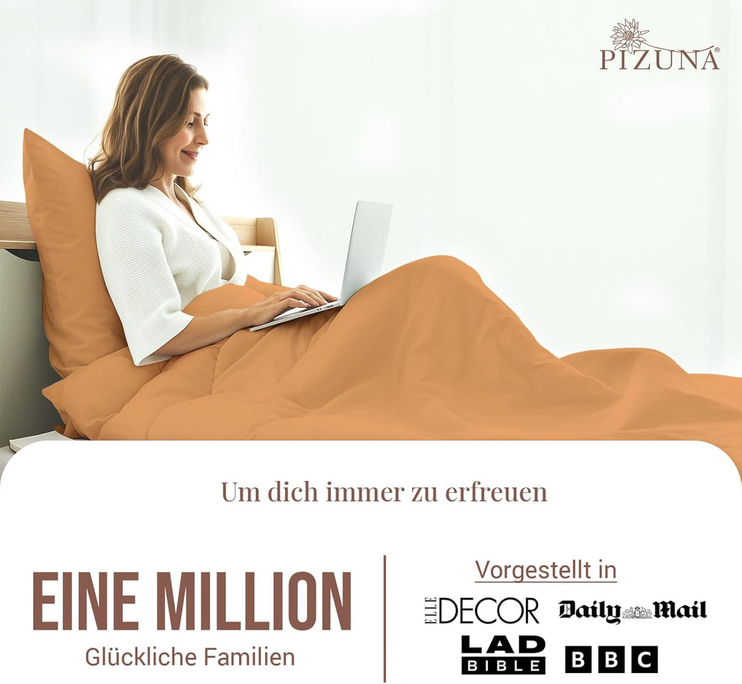 Pizuna 400 Fadenzahl aus Baumwolle Bettwäsche Aprikosenorange, 100% Langstaple Baumwolle Bettbezug u