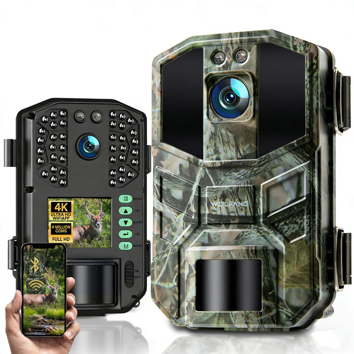 WOLFANG Wildkamera, 64MP 4K HD WLAN Wildtierkamera mit App, Jagdkamera mit Nachtsicht, Bewegungssens