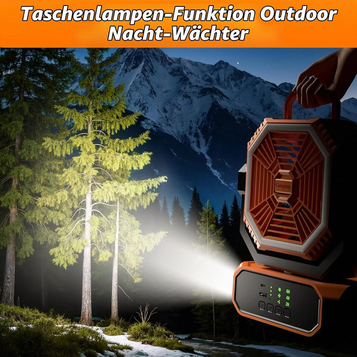 Tragbarer Campingventilator mit Licht, Camping Ventilator mit Fernbedienung, Timer, 3 Geschwindigkei