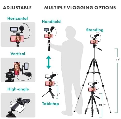 Movo uVlogger Android/USB-C/iPhone 15 kompatibles Vlogging-Kit mit Fullsize-Stativ - YouTube-Starter
