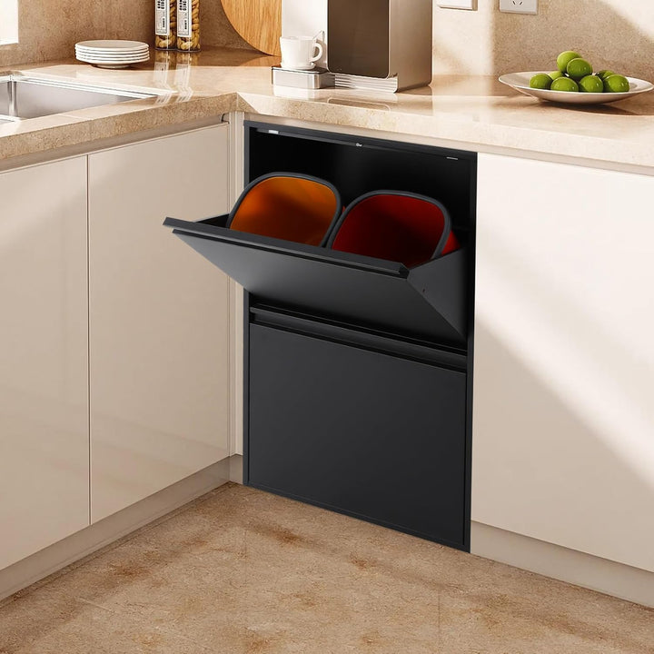 Mülleimer Küche, 4 Stück 15L Sortierung Mülleimer (Schwarz) | Mülltrennsystem 4 Fächer, Abfalleimer,