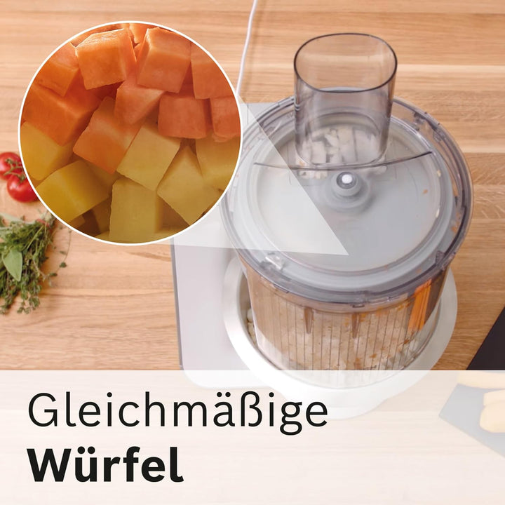 Bosch Würfelschneider MUZ5CC2, schnelles Würfeln, Gehäuse, für 2 Würfelgrössen, Gitterreiniger, spül