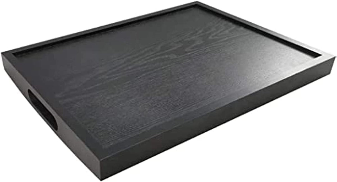 Dudoplatz Grosses rechteckiges Serviertablett aus Holz mit grossem Griff aus schwarzem Holz (45x35 c