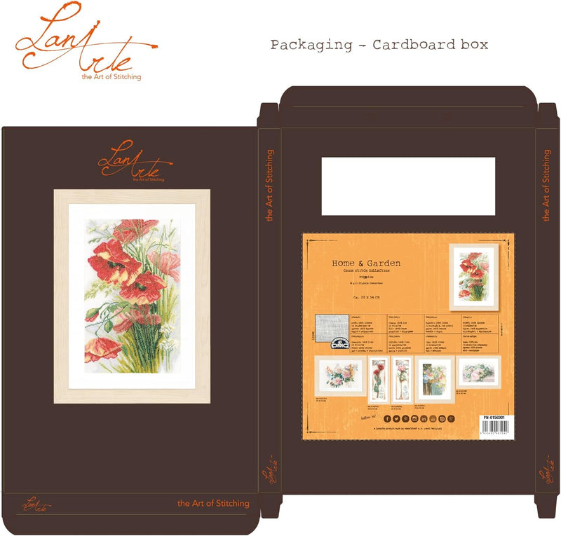 Lanarte Zählmusterpackung Mohnblumen Leinen Kreuzstichpackung, Baumwolle, Mehrfarbig, 20.0 x 34.0 x