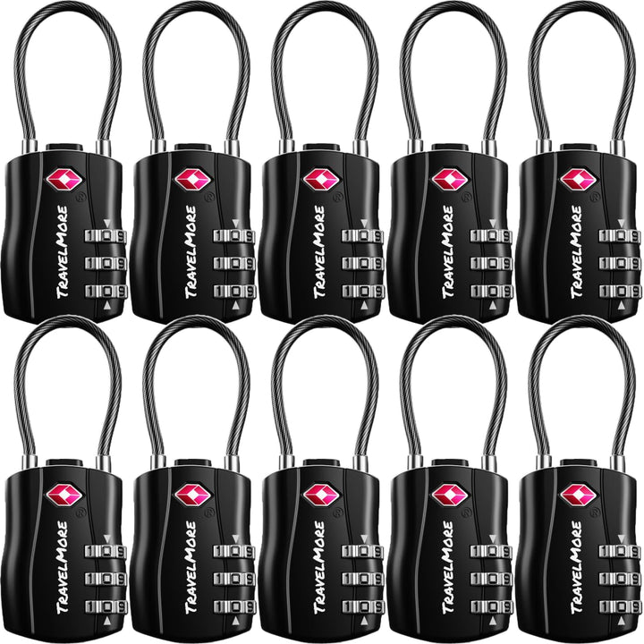 10er-Pack TSA-Genehmigte Reise-Kombinations-Kabelschlösser für Koffer und Rucksäcke – Schwarz, 10 St