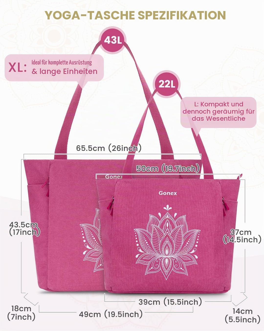 Gonex Yogatasche, Grosse Pilates Tragetasche mit Mehreren Taschen für Damen Herren, Robuste Canvas T
