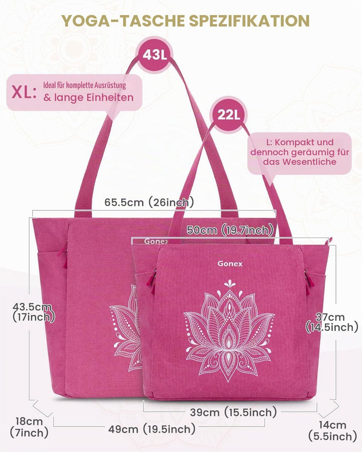 Gonex Yogatasche, Grosse Pilates Tragetasche mit Mehreren Taschen für Damen Herren, Robuste Canvas T