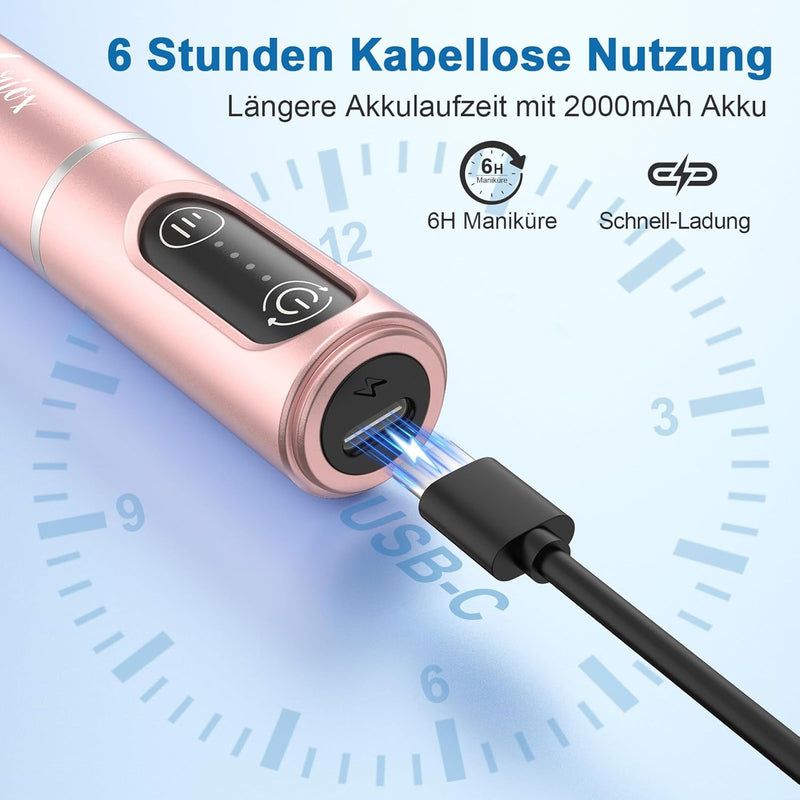 Akku Nagelfräser Kabellos, Auriox 12 in 1 Profi Fräser für Gelnägel 25000 u/min, Elektrische Nagelfe