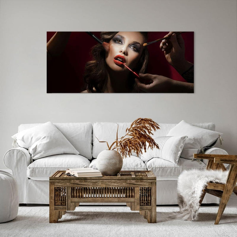 Wandbilder Dekoration Wohnzimmer Frau Make-up schön Panorama Bilder auf Leinwand 120x50cm Leinwandbi