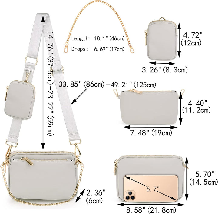 Umhängetasche Damen 3 in 1 Crossbody Bag Damen Breiter Gurt mit Münzbeutel Handtasche mit Abnehmbare