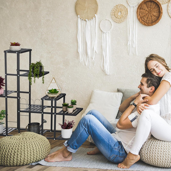 Relaxdays Blumenständer mit Rollen, H x B x T: 91,5 x 93 x 26 cm, Metall, 9 Ablagen, Pflanzenständer