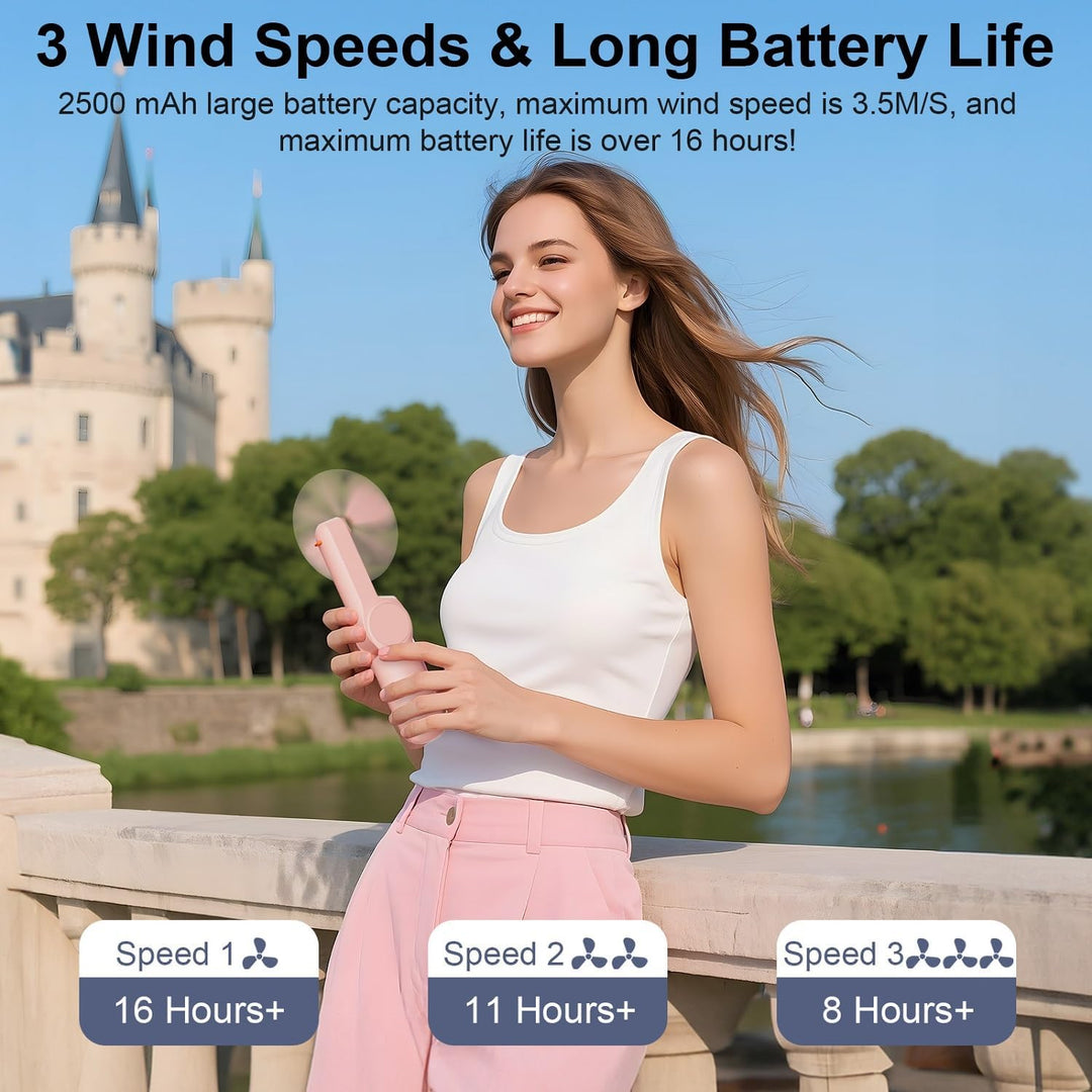 JATEKA Handventilator, Mini Ventilator mit 2500 mAh Powerbank USB Akku Aufladbar, Batteriebetrieben