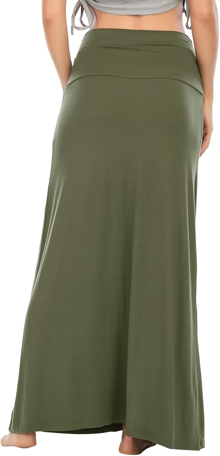 Durio Rock Maxirock Lang Damen Rock Weich Sommerrock Elegant Freizeitrock mit Hohem Bund Elastisch S