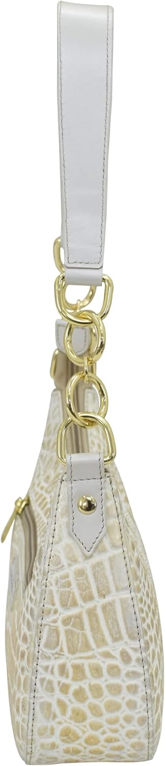 Anuschka Women's Hobobag aus Echtleder, handbemalt, kleine Grösse Croco Embossed Cream Gold, Croco E