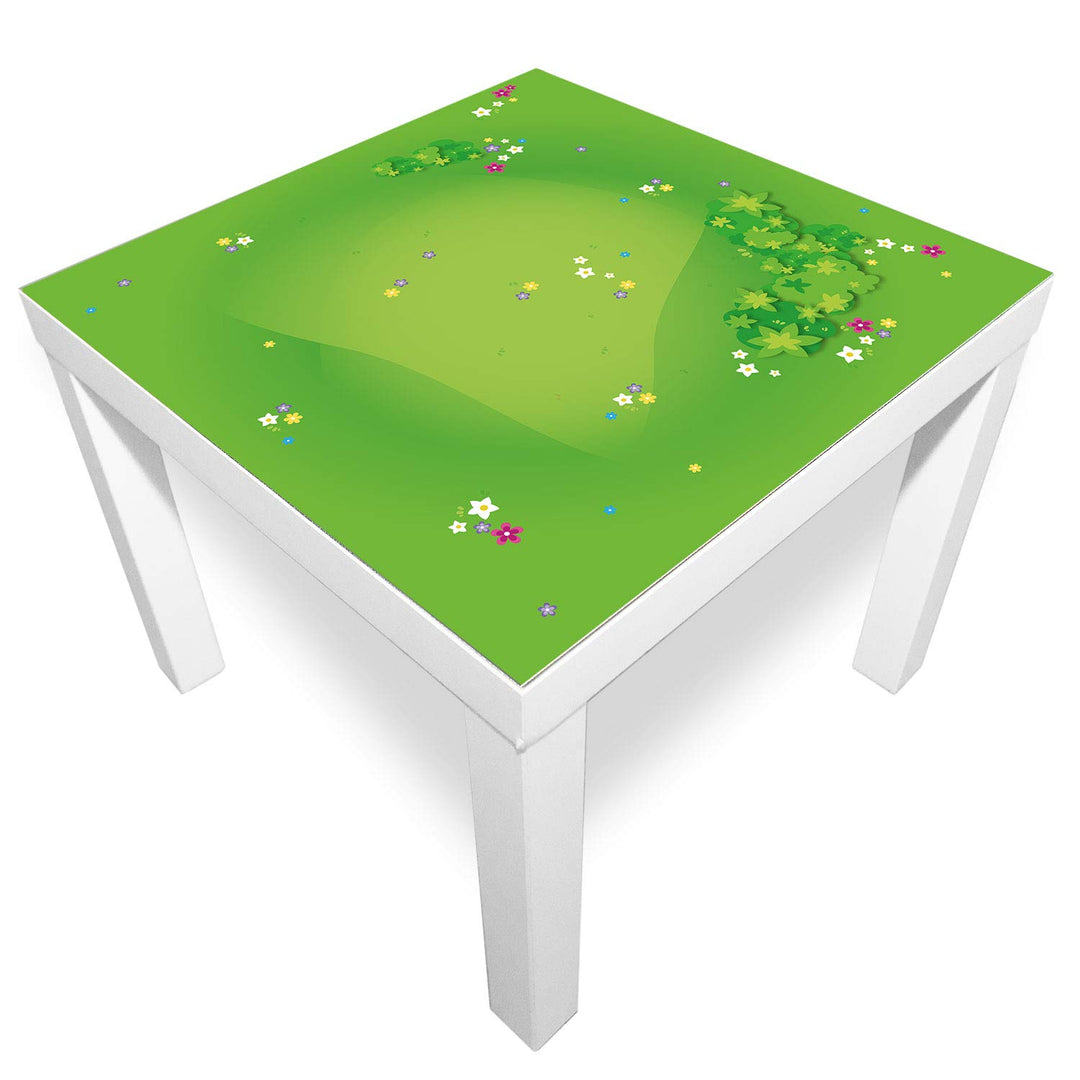 playmatt Spielmatte - Grüne Graslandschaft mit Blumen | rutschfest | 55x55cm | waschbar, Graslandsch