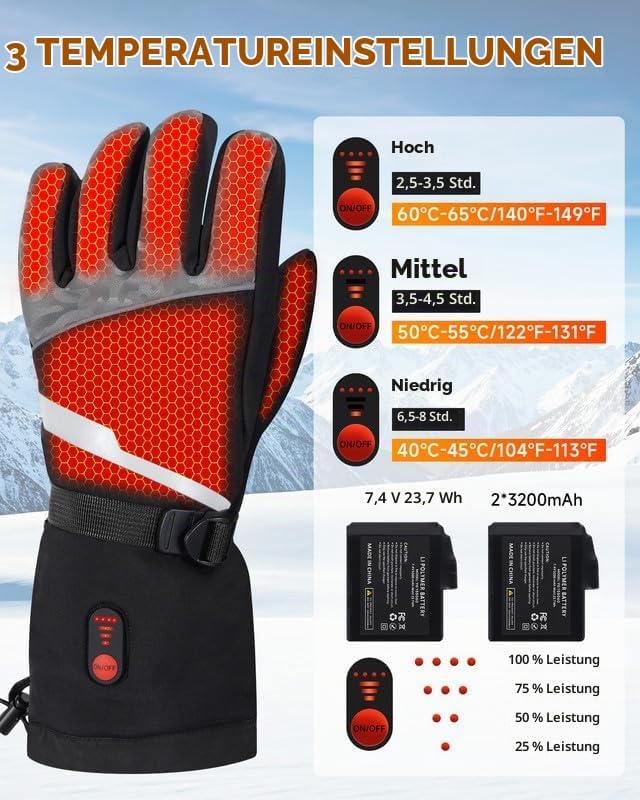 SOPPY Beheizbare Handschuhe Unsex, Beheizte Sporthandschuhe Skihandschuhe Herren Damen,Fahrradhandsc