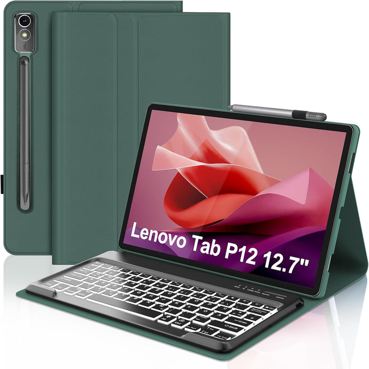 IVEOPPE Tastatur für Tab P12, Hülle mit Tastatur für P12 12.7" 2023, Magnetische 7 Farbige Beleuchtu
