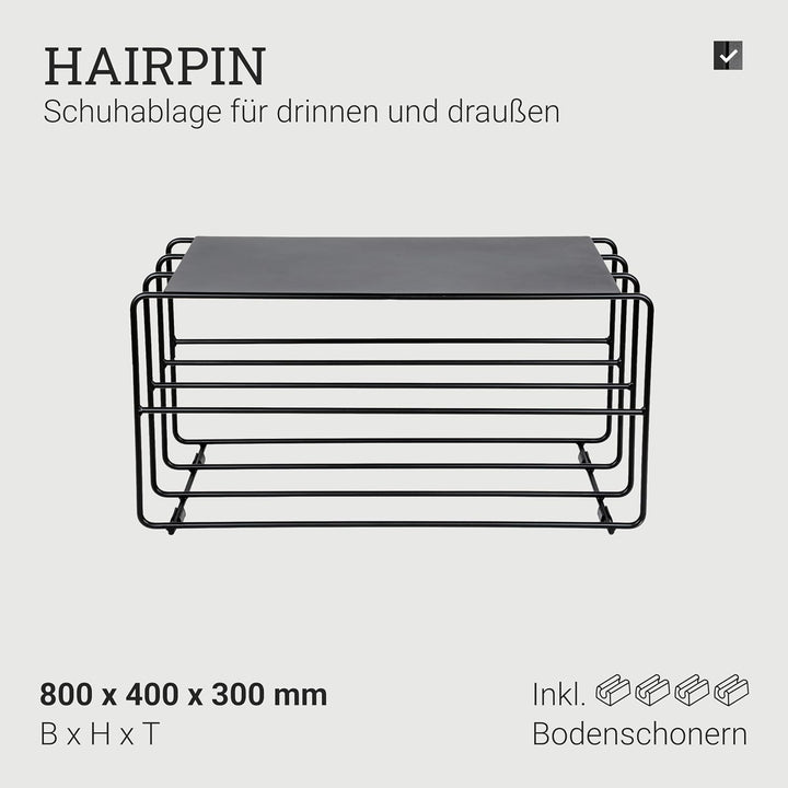 Natural Goods Berlin 1x Schuhablage Hairpin - Schuhregal Metall Schwarz - Schuhbank mit Sitzfläche -