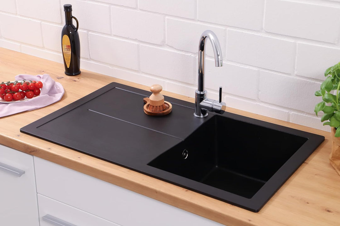 Einbauspüle Küchenspüle Spüle Granit Mineralite 86 x 50 cm Schwarz Respekta Schwarz 86 x 50 cm, Schw