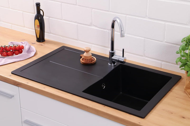 Einbauspüle Küchenspüle Spüle Granit Mineralite 86 x 50 cm Schwarz Respekta Schwarz 86 x 50 cm, Schw
