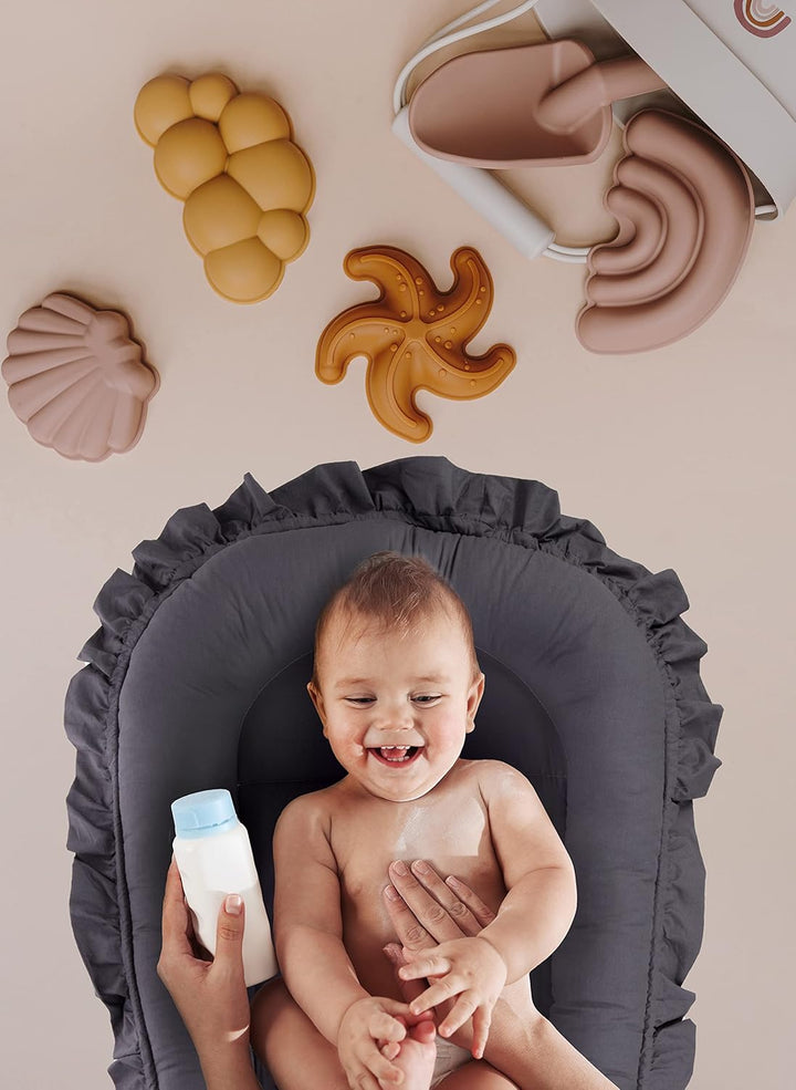 PIMKO Babynest mit rüschen Babynestchen für Baby Kuschelnest Babykokon für Säuglinge und Neugeborene