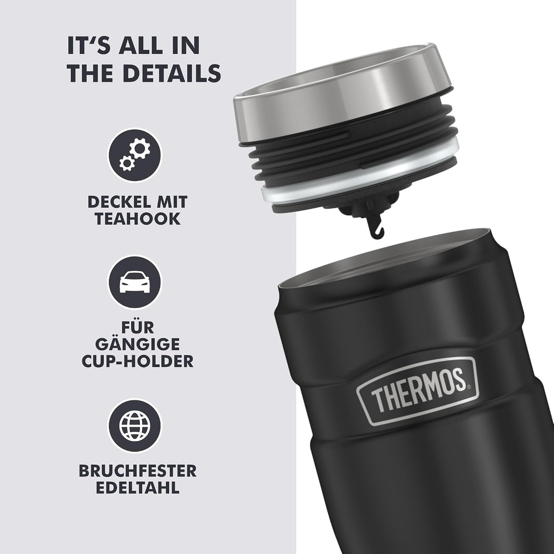 Thermos STAINLESS KING MUG 0,47l, charcoal black mat, Thermobecher schwarz 470ml, Kaffeebecher to go