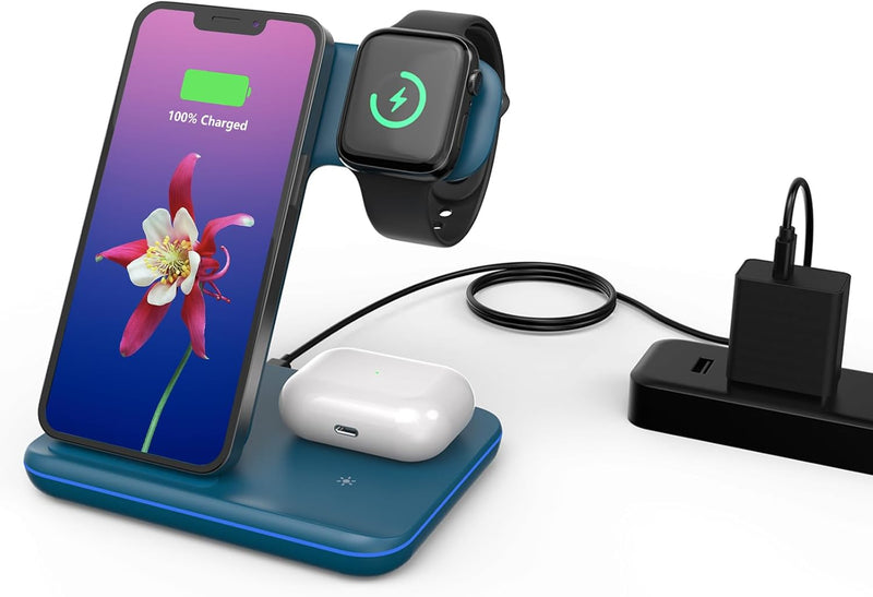 Minthouz 3 in 1 Wireless Charger mit 18W Adapter, schnelle drahtlose Ladestation für mehrere Geräte