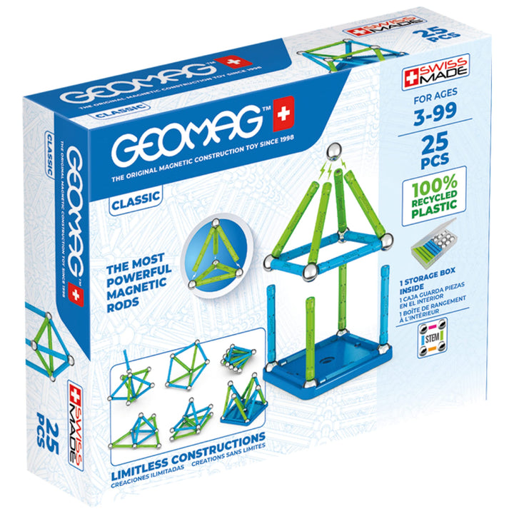 Geomag Classic - 25 Teile - Magnetisches Konstruktionsspielzeug für Kinder - Green Line - Lernspiel
