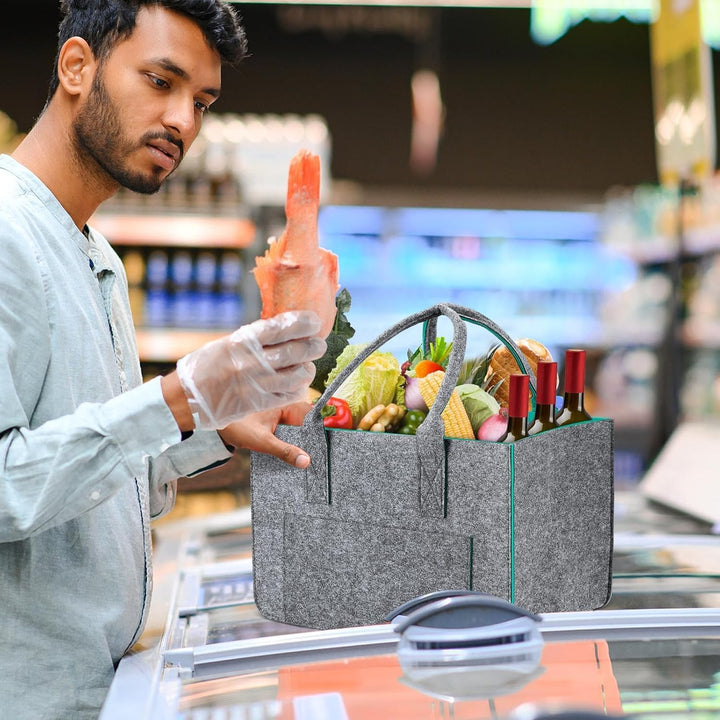 2 Stück 30L Gross Filztasche Einkaufstasche mit Fächern, Faltbar Filztaschen Shopper mit Stabile Hen