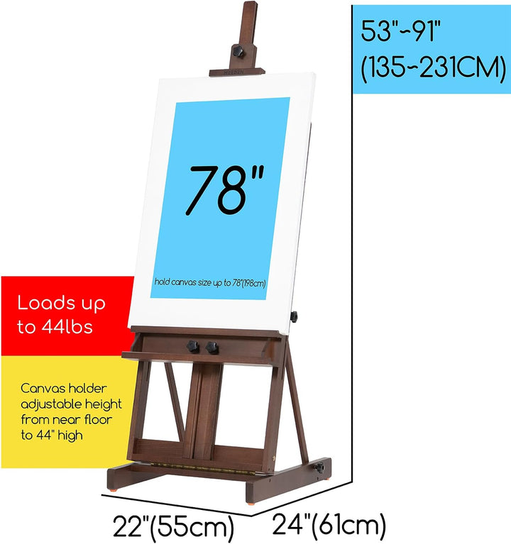 MEEDEN grosse H-Rahmen-Staffelei aus massiver Buche für schwere Beanspruchung - verstellbare Bodenko