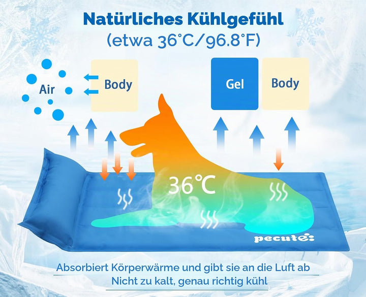 pecute Kühlmatte mit Kissen Hunde Katzen (65 * 50cm), Kuhlmatte für Hund und Katze mit Ungiftiges Ge