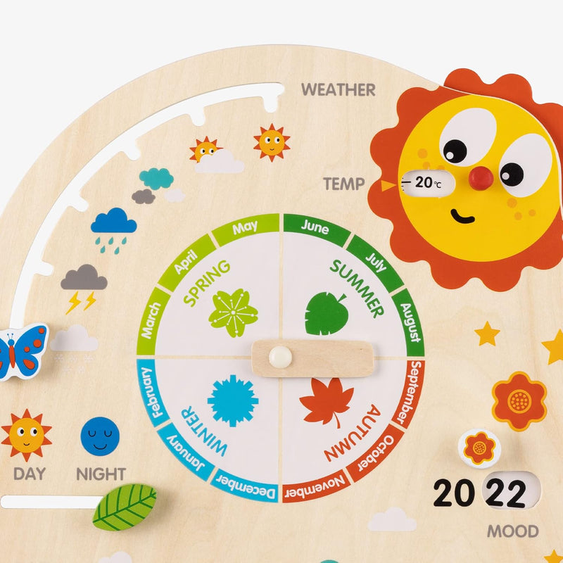 Navaris Holz Kalender Tafel für Kinder - Lerntafel Jahreszeiten Wetter Lernen - Kinderkalender Jahre