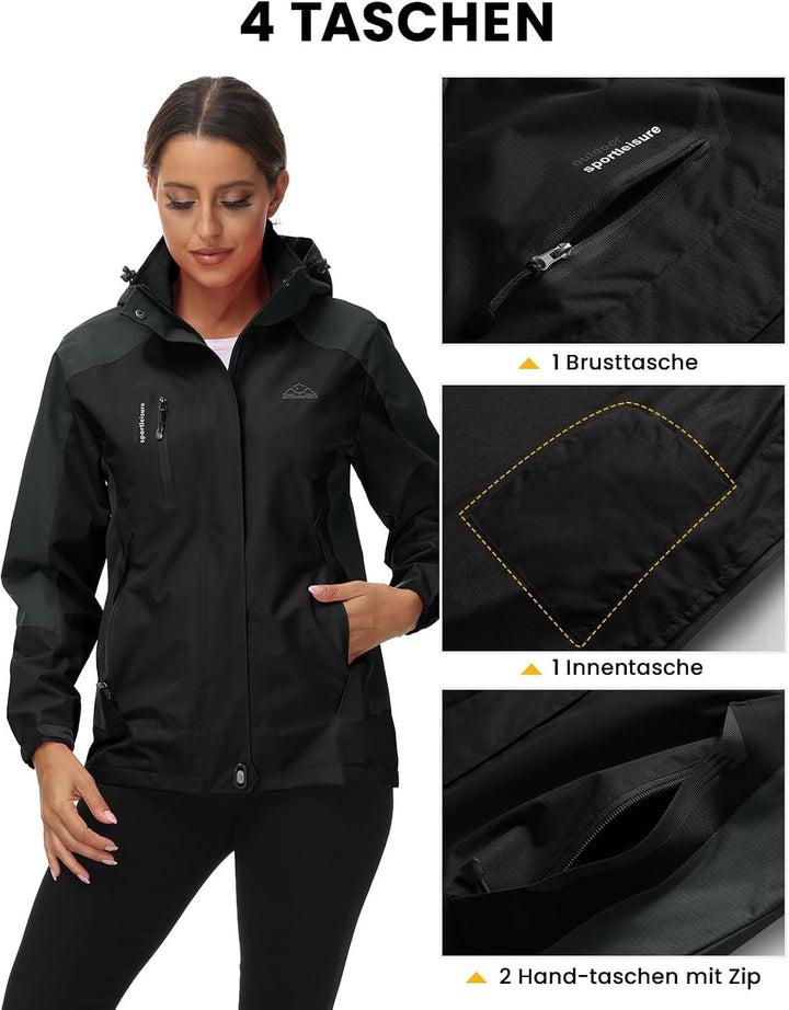 donhobo Damen Wanderjacke Outdoor Jacke Leichte Übergangsjacke Winddichte Jacke Wasserdicht Regenjac