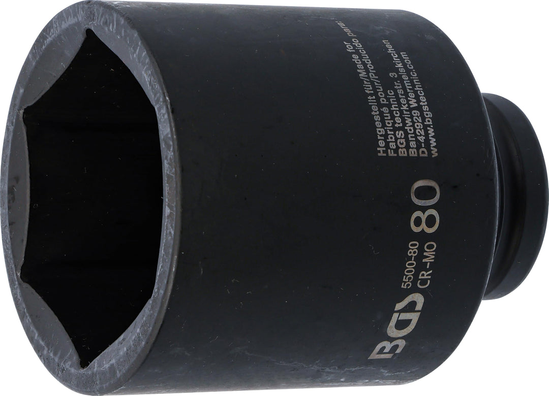 BGS 5500-80 | Kraft-Steckschlüssel-Einsatz Sechskant, tief | 25 mm (1") | SW 80 mm Schlüsselweite: 8