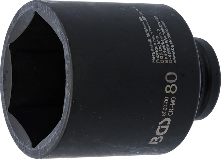 BGS 5500-80 | Kraft-Steckschlüssel-Einsatz Sechskant, tief | 25 mm (1") | SW 80 mm Schlüsselweite: 8