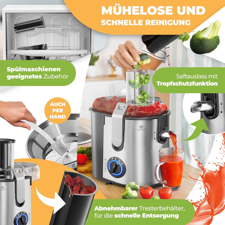 KESSER® Entsafter für Obst und Gemüse aus Edelstahl 1100W grosse 85 mm Einfüllöffnung inkl. Reinigun