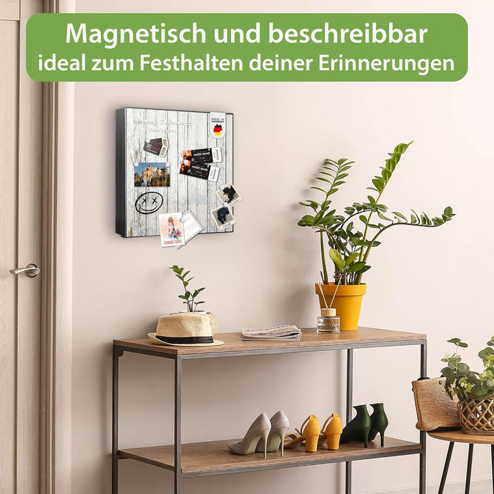 banjado® Grosser Schlüsselkasten Glas/Schlüsselbox 30cm x 30cm mit 50 Haken - Motiv Weisser Holzzaun