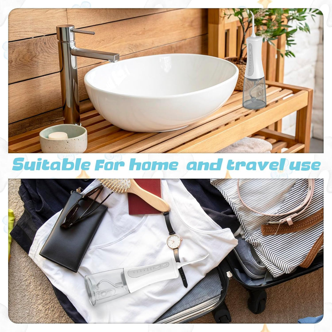 Munddusche Kabellos, Wasser-Bewässerungssatz mit 350ml Wassertank, Zahnbürste Elektrisch 5 Modi & 5