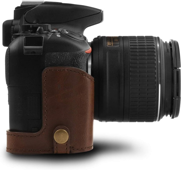 MegaGear MG1536 Nikon D3500 Ever Ready Leder Kamera-Case mit Trageriemen - Dunkelbraun, Dunkelbraun