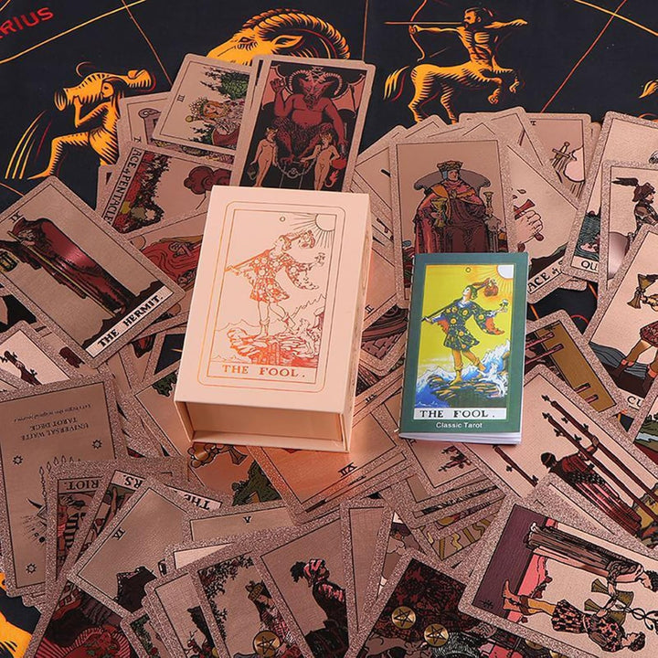 Roségoldene Tarotkarten, 12 x 7 cm Deluxe-PET Wasserabweisend, 78 Goldfolie, Tarot Karten für Anfäng