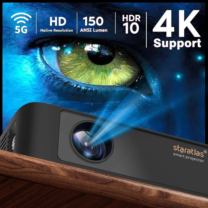 Staratlas 4K Mini Beamer mit WiFi 6,integriertem Android,Netflix,YouTube,Bluetooth 5.0,150 ANSI Lume