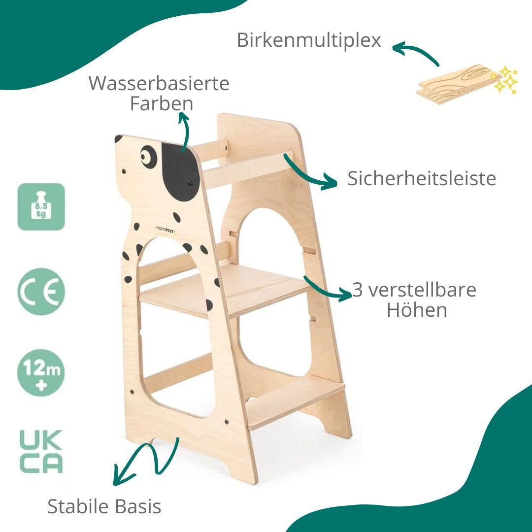 Mamatoyz 07KDOG Kule Cane Mehrzweck-Montessori-Lernturm - Lernturm aus natürlichem Birkensperrholz m