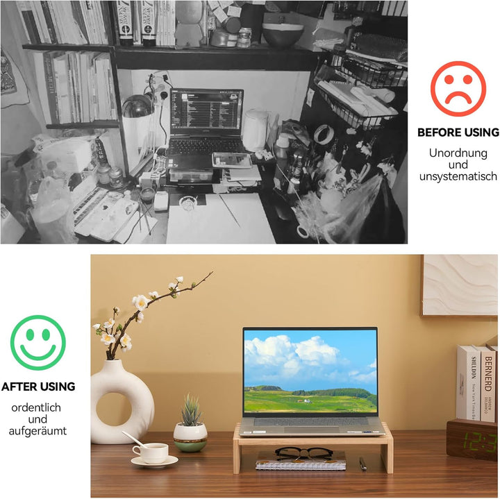 KIRIGEN Holz Monitorständer – Desktop Organizer für PC/Laptop/TV/Drucker | Büro-Aufsatz mit Stauraum