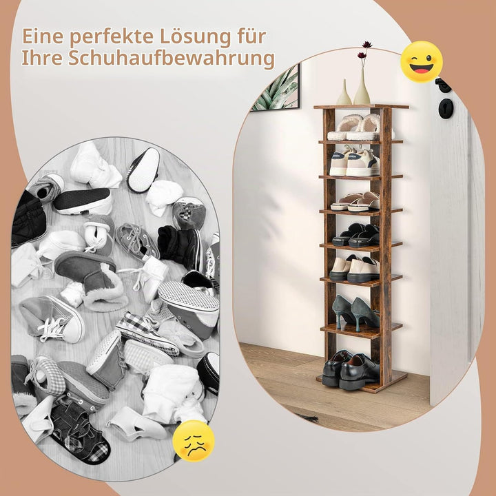 GIANTEX Schuhregal schmal und hoch, Schuhschrank Regal Holz 8 Ebenen, Schuhständer Schuhablage verti