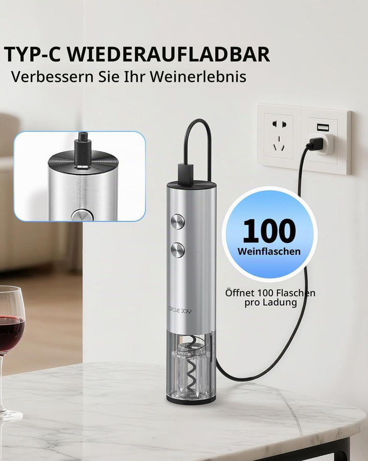 CIRCLE JOY Elektrischer wiederaufladbarer Weinflaschenöffner mit Folienschneider, LED-Licht, automat