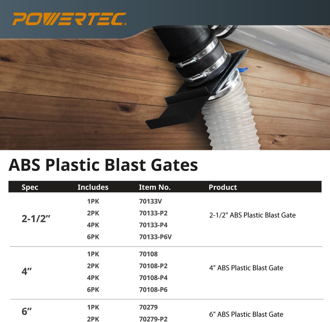 POWERTEC 70279 Dust Collection Blast Gate, 15,2 cm ABS-Kunststoff, 1 Packung 15,2 cm, 1 Stück, 15,2