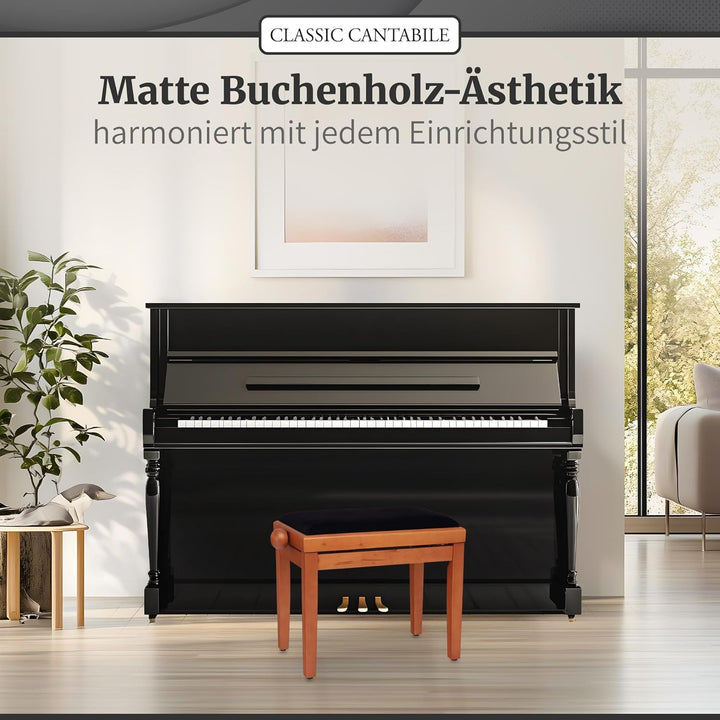 Classic Cantabile Pianobank Buche-matt (Höhenverstellbar von 47-56cm, Spindelmechanik, Sitzfläche 55