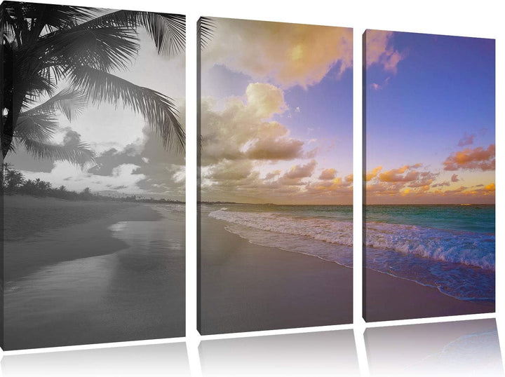 erholsamer Spaziergang am Strand schwarz/weiss 3-Teiler Leinwandbild 120x80 Bild auf Leinwand, XXL r