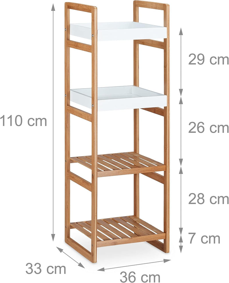 Relaxdays Standregal mit 4 Fächern, offenes Küchenregal aus Bambus, Badezimmerregal HBT: 110x36x33 c