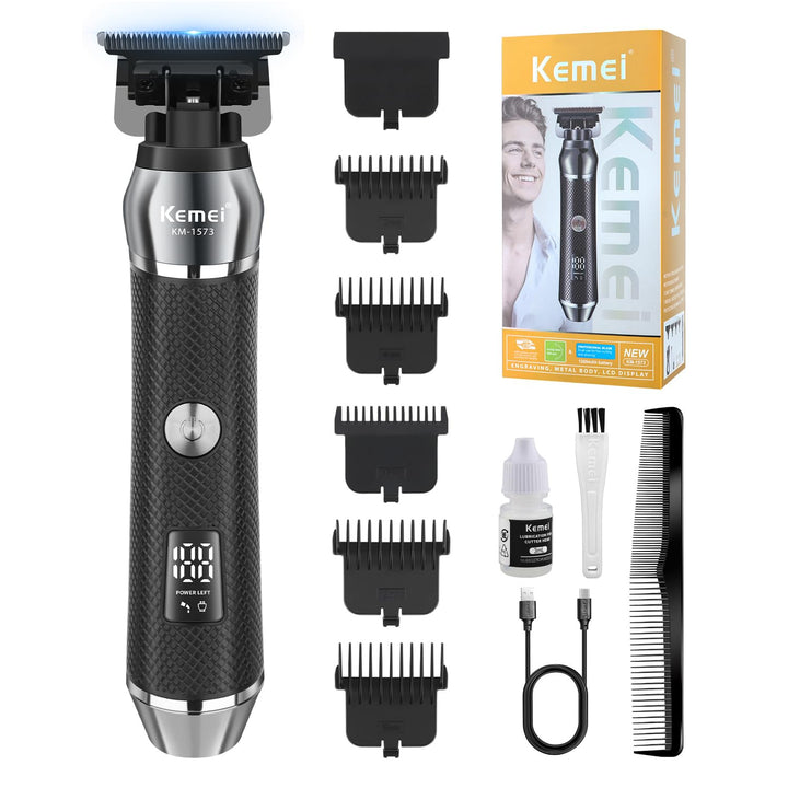 KEMEI 1573 Professionelle Haarschneidemaschine für Männer, Kabelloser Bartschneider Elektrischer T-B